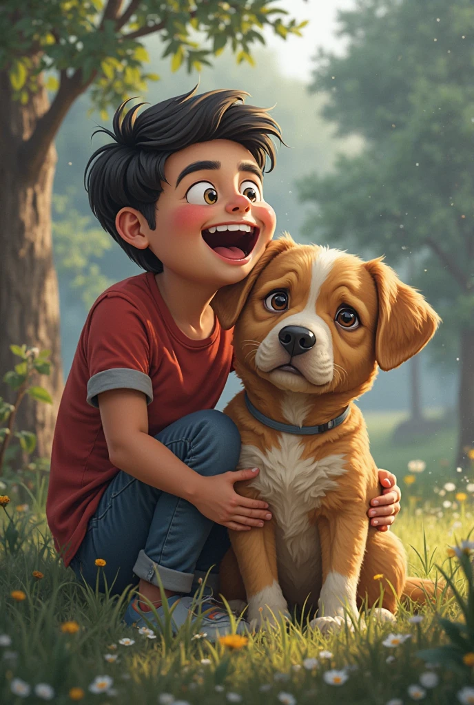 A boy with his german shepherd dog