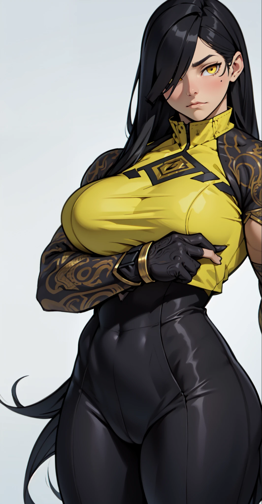 (High resolution), (in 8K), (Extreme Detail), (Best Illustration), (beautiful detail), (Best Quality), (masuter piece), ( Detailed face), ((dark skinned female)),poneyTail、Vicious look、full body Esbian、suggestive pose、Realistic fantasy rendering, Realistic anime girl rendering, Full body portrait, (Big Breast: 1.4) popular in CGSTATION, 4K,highlight in eyes、Japanese-style background