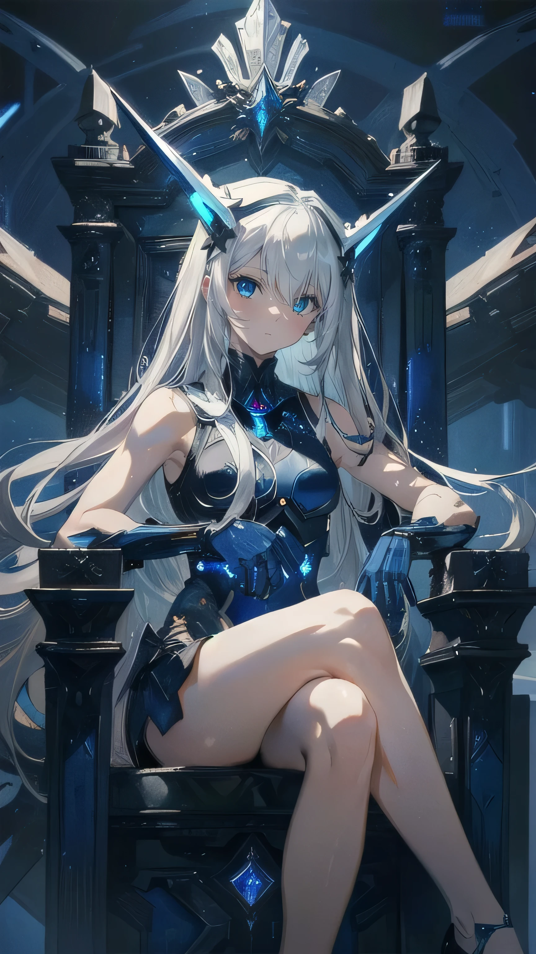 Half closed eyes:1.1), Bluish silver medium length hair、キュートShiny skin, Shiny skin, Wide Hips, Tight waist, Double good, Branish color, hair ornaments, Off-the-shoulder dress, pantyhose, Black body stocking,  Captivating smile, Wicked Smile, , Ass Focus, From below,  (feetを組んで) (((Sitting))), feet, Boots Sole, skirt