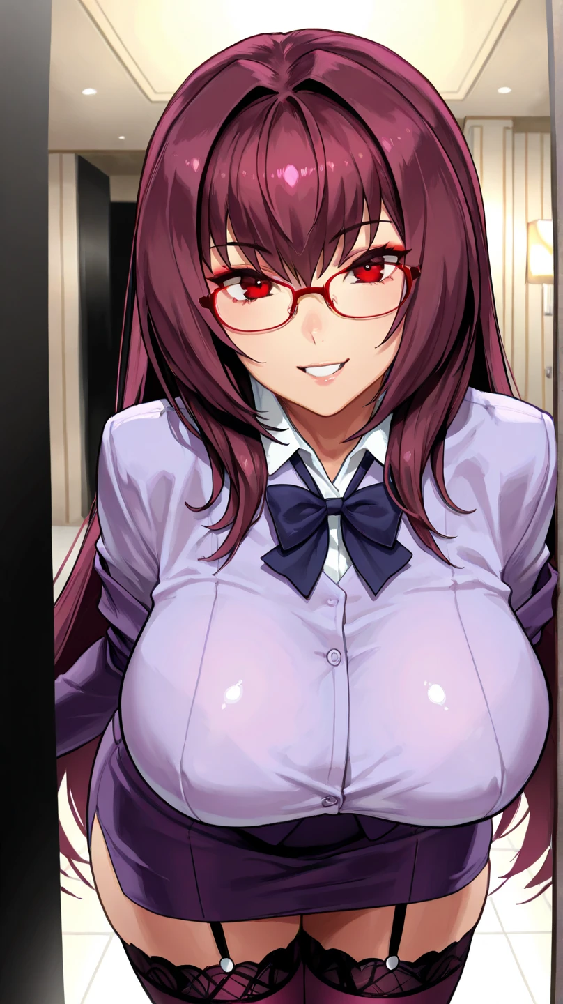 (messy brunette hair), (nurse), hospital, (huge breasts:1.2), (cleavage), glasses, (nurse dress:1.1), milf, busty, beautiful face, professional lighting, (glistening skin:0.9), high quality, (seductive pose:1.2)