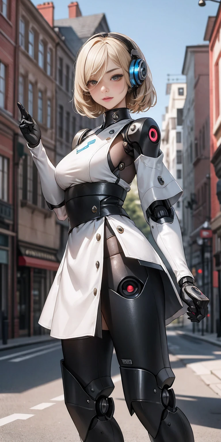 a woman in a white coat and a white cape walking, fully robotic!! catgirl, from the azur lane videogame, twintails white_gloves, digital art from danganronpa, azur lane style, sfw version, ( ( character concept art ) ), white cat girl, characters from azur lane, tifa lockhart with white hair, official character neve from nikke