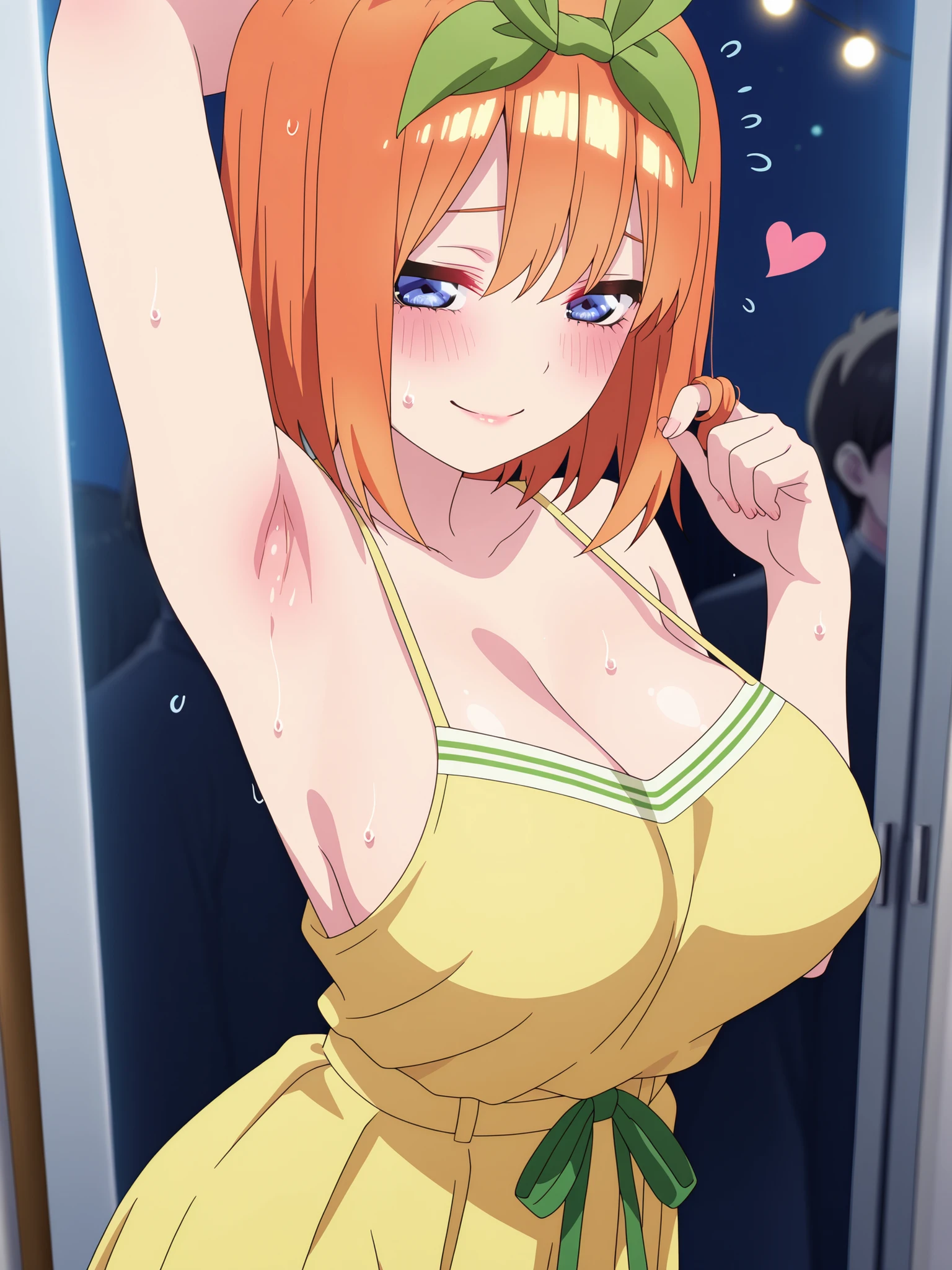 Close-up shots of  parts. Glamorous skin, Delicate, Wet skin feel, Busty elements, Sweat drops, Very delicate depiction of hair, , Dynamic poses. , (masterpiece, top quality), very beautiful, Absurd, highly detailed CG unity 8K wallpaper, Spanish illustration, (glamorous look), anime style 4k,, anime moe art style, anime art wallpaper 4K, high quality anime art style,CUTE ANIME GIRL, depth of field, perfect hands, nice, familiar with digital animation art, anime art wallpaper 8k,,, 5_ others, 4_ others, 1_ parents also viewed, Face in love, blush, half closed eyes,   



五等分の花嫁 (Gotoubun no Hanayome) / 中野四葉 (Yotsuba Nakano)
Prompt:
Yotsuba Nakano lounges on a plush beanbag in a vibrant school clubroom, her petite, curvaceous body bathed in the warm glow of fairy lights. Her short, orange hair, styled in a messy bob with a green ribbon, frames her flushed, heart-shaped face, her blue eyes sparkling with playful arousal. She wears a school uniform with the blouse pulled up and tied under her massive, sagging , the fabric accentuating their curves, paired with a yellow-green skirt that slips low to reveal her , consistent with Prompt 1. Her pose is relaxed—she lies on her side, one arm raised high to reveal her smooth, glistening armpit, the other hand nervously twirling a strand of hair. Her expression is a bright, shy grin, blue eyes half-lidded with a timid blush, lips parted in a soft , echoing Prompt 1’s personality. The perspective is a high-angle close-up, zooming in on her  armpit, the soft curve and faint sheen of sweat illuminated by fairy lights, with her heaving  subtly in frame, showcasing her energetic yet sensual demeanor.

