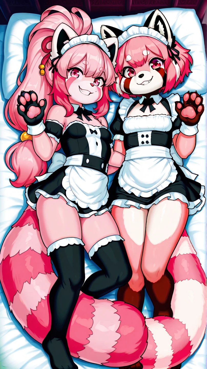 Shark girl, very sexy, big breasts, Maid bikini set, Stick out your tongue and drool., Kiss each other