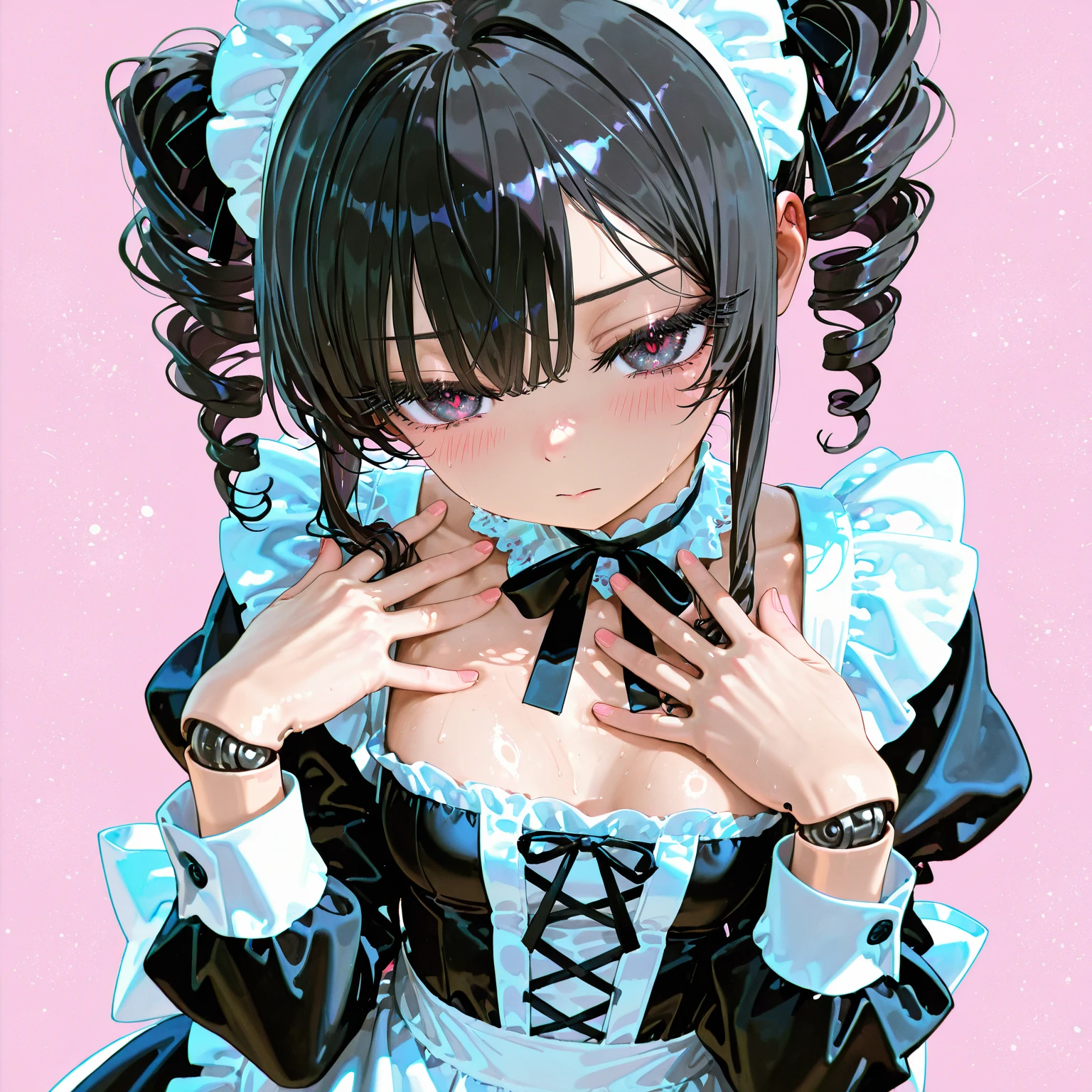 masterpiece, best quality, masterpiece, God-like quality, Godly Art, The face is rich in detail, whole body, Highly realistic, Lovely, Young Girls, big eyes, Long eyelashes, Colorful hair, Colorful eyes, Glowing skin, Full lips, thick lips, Glowing skin, blush, Maid costume