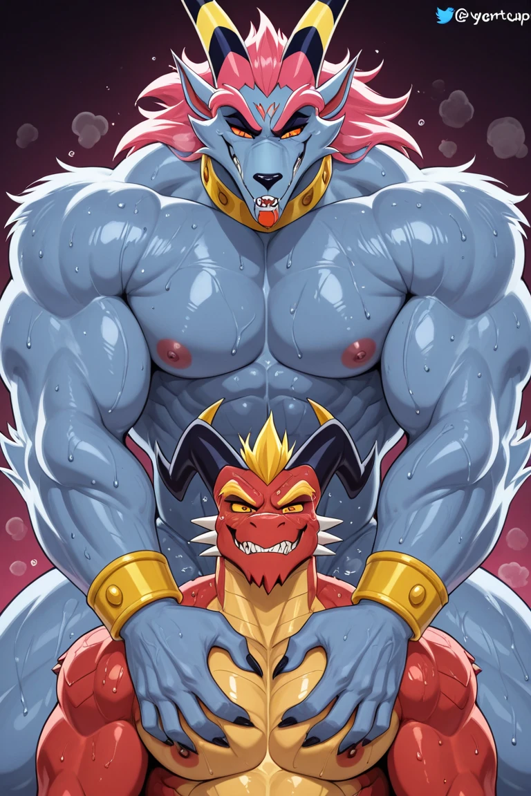 NSFW, Chimera, Snake head penis, Snake head cock, Lion, Demon, Pazuzu,  (god rays:0.15), kemono (detailed soft fur:1.1), best quality, ultra realistic, 8K), (kemono:1.5), (only:1.5), (male:1.5), muscular, (glowing red eyes1.2), veiny muscles, bulging muscles, wide chest, thick thighs, thick arms, popping veins, looking directly at viewer, (direct gaze:1.5), highly detailed eyes, alluring gaze, powerfull strong mighty, Demon wings, Monster, giant, handsome alpha male, wide thick chest, large pecs, large biceps, abs, large shoulders, Big muscles, Muscle growth, Bodybuilding, R-18, Big arms, bulk up, Growth, bodybuilder, Hyper muscle, full body shot, Abdominal muscles, Hyper abdominal muscles, Growth muscle, Power up, definition, Big Abdominal muscles, Abdominal muscles, muscle, All Nude, Nude, Completely naked, nude, bodybuilding, big wings, Back Wings, Big arm, muscle reg, Big regs, Head cock, Head penis, Snake Penis, Snake cock, Multi head, extra arms, Crotch Head, Groin head, Head groin, Double head