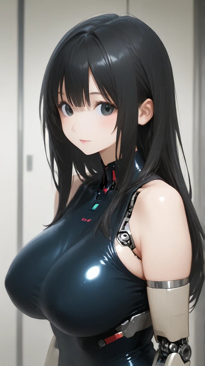 professional artwork, Intricate Details, field of view, sharp focus, detailed painting, photorealistic lighting, trending on pixiv,(masterpiece:1.0),(best_quality:1.0), ultra high res, ultra-detailed, photography, 8K, HDR, highres, absurdres:1.2, Kodak portra 400, film grain, sharp focus, bokeh:1.2, lens flare, (vibrant_color:1.2), (((indoors, office details))), Annerose, 1girl, female mature, black hair, long hair, (yellow eyes), ((leotard:1.4)), skin tight, hair intakes, (solo:1.4), (upper body, half body shot), seductive, (((seductive pose))),