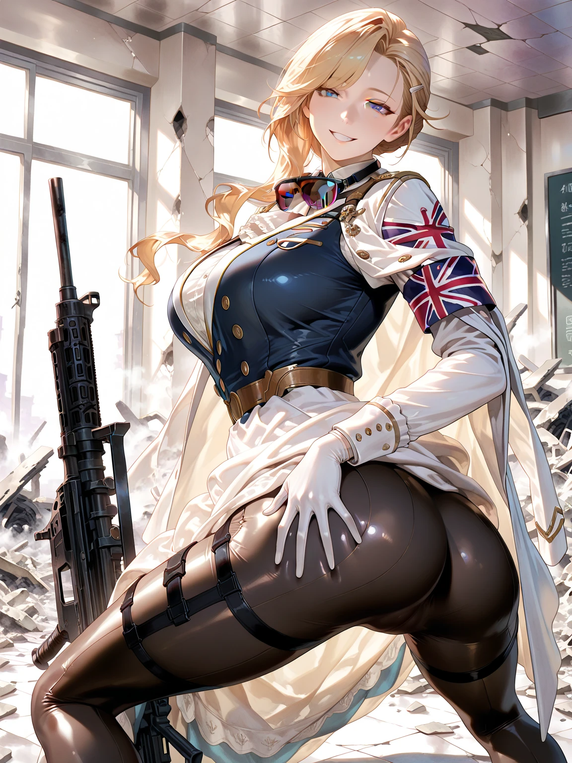 masterpiece, best quality, defMercedes, capelet, hair bow, white shirt, black skirt, blue leggings, large breasts, cathedral, sky, cloud, outdoors, beautiful blue eyes, detailed blue eyes, thick eyelashes, boots, leggings, <lora:mercedes-nvwls-v2-final:0.7>, blushing, nervous, giantess, GTS, giantess looming over a tiny castle, crouching, squatting, inspecting, spread legs, cameltoe, destroyed castle, rubble, debris, <lora:giantess:0.8>, stone ground, full body view, full body, looking down, rampage, destruction, tiny civilians, surrounded by people, low angle, from below, groundview, ground view, medieval, fantasy village,
