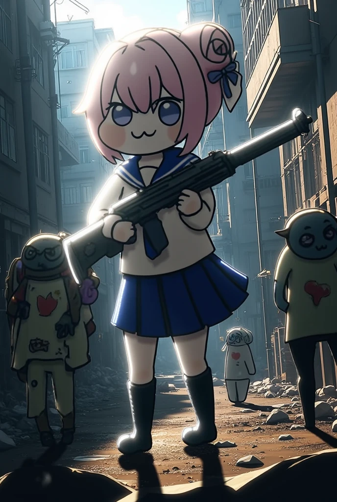 (award winning 8k abstract concept art:1.3) of (mad giant zombie chibi in the background, open mouth, scared crowd:1.3), extremely detailed background, darkness, flash, sweet, front, epic, (masterpiece:1.4), (best quality:1.4), Amazing, beautiful, finely detailed, (Depth of field:1.4), 8k, fine art, stunning, (light reflections:1), (crisp:1.6), red twin tails, vibrant, (edge detection:1.4), absurdres, impressive, 120mm, clear, lens flare, wide shot, wide angle, scenery, powerful