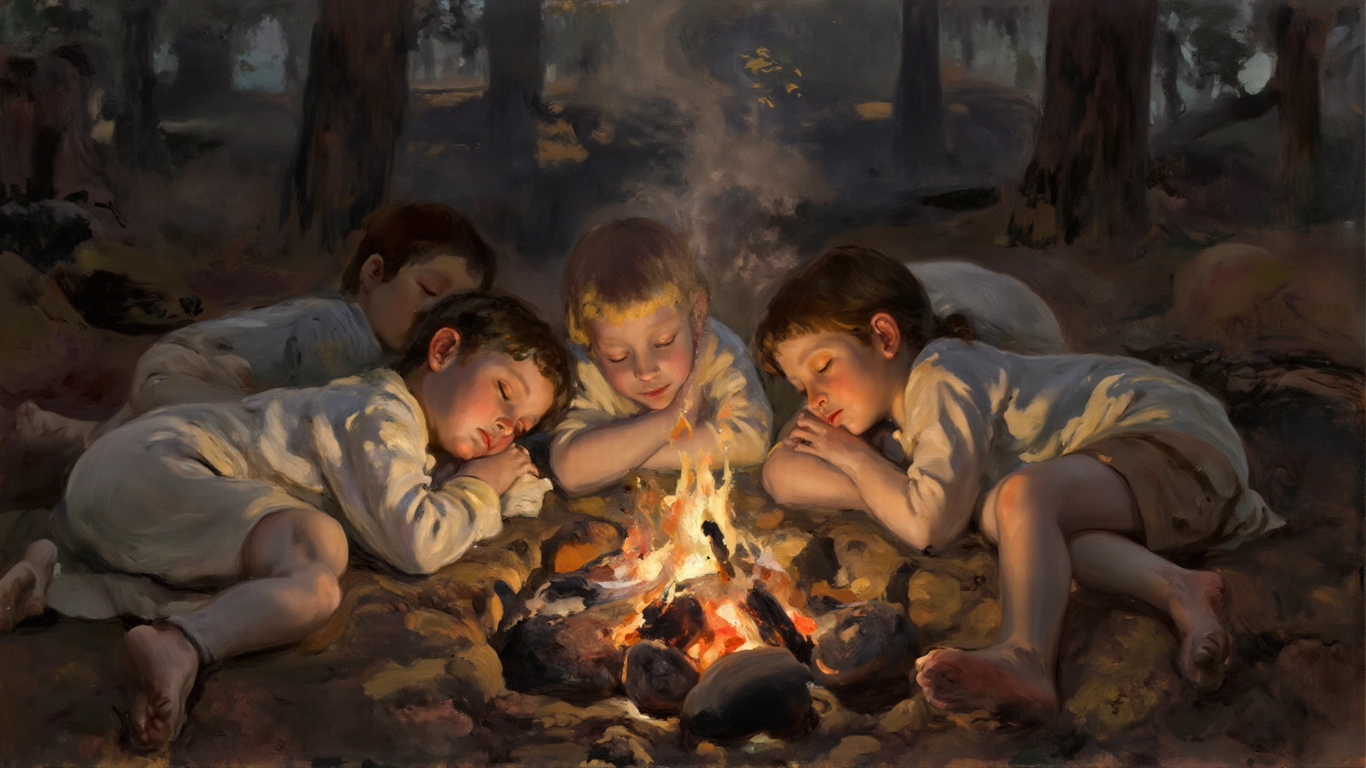 A painting of a boy and a girl kissing, Pre-Raphaelite, Pre-Raphaelite, Pre-Raphaelite, as Pre-Raphaelite, Pre-Raphaelite, Pre-Raphaelite, Pre-Raphaelite, Pre-Raphaelite, Music, Public Square, Lights, Fires in the Sky, Edward Hughes