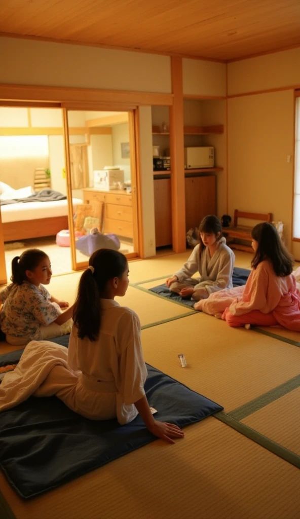 There is a naked young woman、A group of men surround a woman:1.8、Great Hall、Many futons、tatami