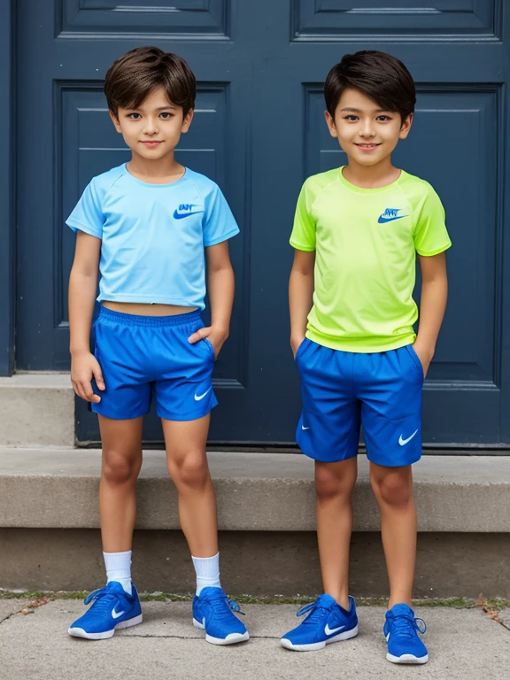 Un chico en el parque, 10.year old, shorts corto, blue T-shirt, pelo rubio, ojos azules, piel blanca, rasgos finos europeos, with the moon behind