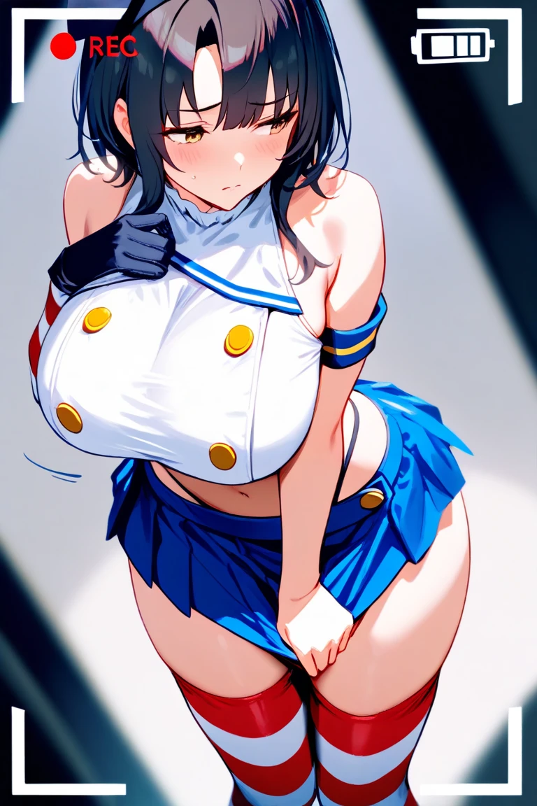 Asuka Honda、明日香、ASKA120%、Blue Hair、Bobcut、Dark Eyes、Yellow ribbon on the head、White Sailor Suit、A large yellow ribbon on the chest、Blue Skirt、Defeated、Captive、Detained、Crucified on the Cross、Chain bondage、He is tied up with his arms spread wide、Disheveled Sailor Uniform、Torn sailor suit、Torn Skirt、Exposed skin、Pants exposure、Bra Exposure、、My skirt got torn、Showing off、Nipple erection、Estrus、Ahegao、Scared、Feeling embarrassed、blush、White of the eyes、Ahegao、Acme Face、Open your mouth and stick out your tongue、Explosive Chemicals、（（（ＳＦＷ、sound、Highest quality、first-clasasterpiece、Normal body、8k、Detailed face、Ultra-precision、Normal hand、Normal finger、５Finger、Highest）））