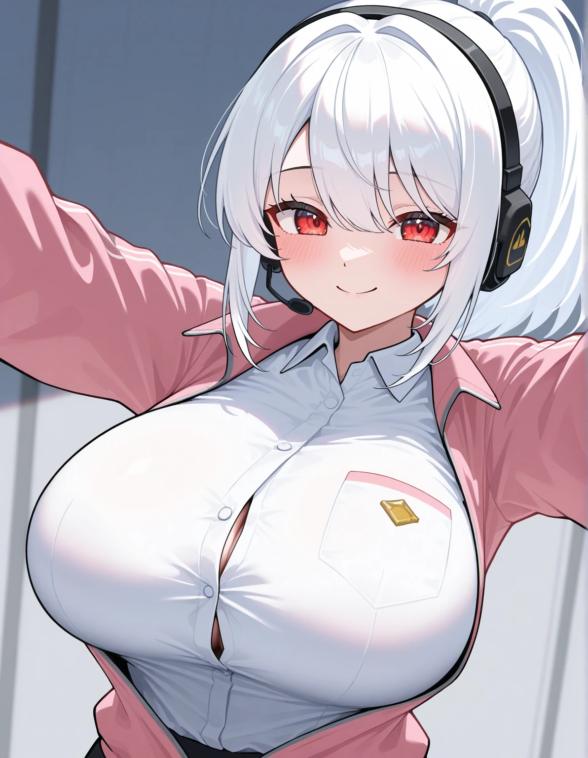 masterpiece , best quality , 1 sexy girl , (1 goose:1.2) , lab coat, doctor's white robe , (covered nipples:0.9) , (gigantic tits:1.2) , (thick arm:1.1) , thick thigh , gigantic hip , (white hair:1.1) , (plump:1.1) , surrounded by sci-fi machinery and monitor , (black glasses:1.1) , (evil smile:1.1) , (holding red crystal:1.2) ,
