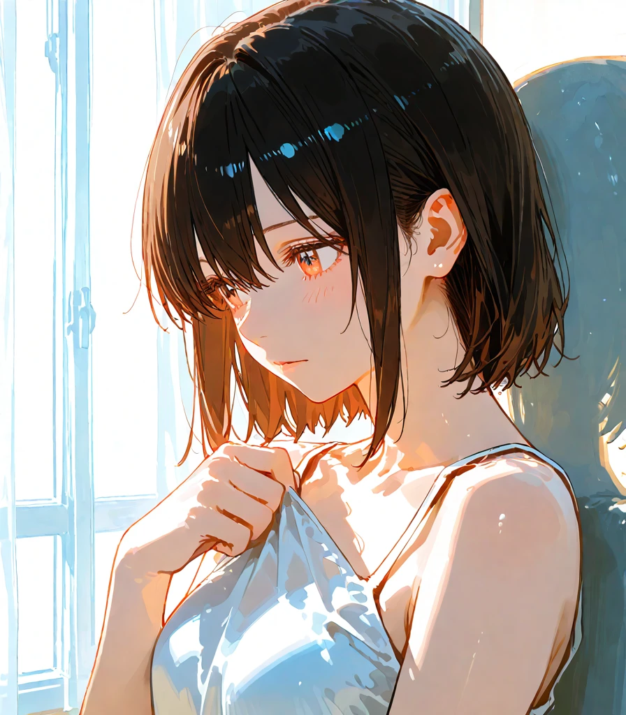 score_9, score_8_up, score_7_up, source_anime, best quality, masterpiece, official art, absurdres, highres, ultra-detailed,waifu2x,Collection: Slice of Life,break,1girl, little female, short hair, pixie cut, flipped hair, breasts, beautiful (well-shaped) breasts,beautiful detailed eyes, sweat, gym shorts, (wavy mouth:0.3), open mouth, outdoors, (Detailed Lighting), (Detailed background),break,(clear line illustration:1.2), super detailed skin,very high resolution, very aesthetic, Best sexual lighting powered by famous artist, 8k, 16k, cute picture,beauty illustration,photoshop_(medium),,(Detailed Lighting),best anime 8k konachan wallpaper, pixiv contest winner,