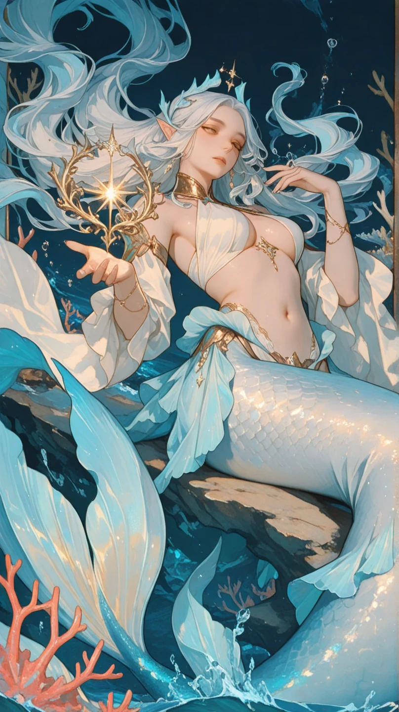 Create an awe-inspiring oil painting that captures the enchanting beauty of a Japanese mermaid gracefully gliding through the depths of the ocean. Using bold and expressive brushstrokes, convey the fluidity and movement of the water as it swirls around the mermaid's ethereal form.
Imagine a scene where the mermaid emerges from the depths, her long, flowing hair cascading like seaweed around her luminous figure. Her eyes shimmer with wisdom and mystery as she gazes into the distance, beckoning viewers into the enchanting world beneath the waves.
With masterful strokes of the brush, depict the intricate details of the mermaid's scales, shimmering with iridescent hues of blue and green. Let the play of light and shadow dance across the canvas, evoking the ever-changing currents of the ocean depths.
In the background, paint a panorama of coral reefs, swaying sea plants, and exotic marine life, creating a vibrant tapestry of color and movement that surrounds the mermaid in her watery domain.
As viewers gaze upon the painting, they are transported into a world of magic and wonder, where the boundary between reality and myth fades away. "Song of the Deep" is not merely a painting—it is a mesmerizing symphony of color, texture, and emotion that celebrates the timeless allure of the sea and the mysterious beauty of the Japanese mermaid.