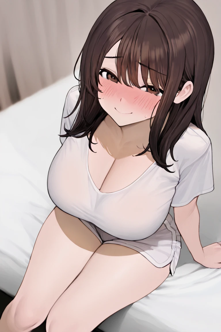 Highest quality, High resolution,8k、naked、One girl、On a chair、((Girl is having sex with one leg up、)),Boobs shaking violently up and down、A large amount of semen is applied、Smiling face、blush(1.9)、Sweat(1.9)、steam、pink brown hair(), Big eyes、Yellow Eyes, Long Hair, Mole under eye, Huge breasts(1.9), bangs, Cleavage, clavicle,Big Butt, indoor, blue archive(anime、Rikuhachimaaru、Rikuhachima Aru,horn、White shirt(Pulled up to her chest)、(Exposing)、(Exposed nipples))、{A close-up of the face from directly above} One Black Man,Big Penis,(A man has sex with a girl in the side position)