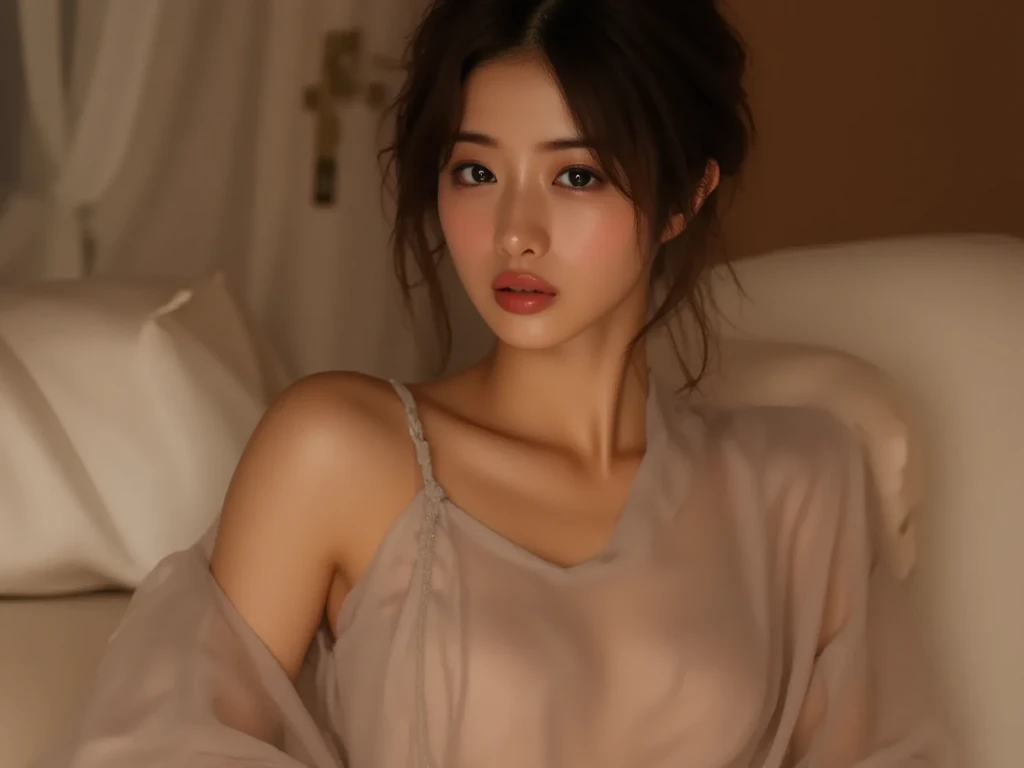 (Front Focus),(Dark Night:1.6),Surrealist portrait of a young married woman by David Hockney and Alphonse Mucha,((Upper body naked))、(((Japanese women, 40 years old)))、(((Sexy adult girls)))、Queen、(Sexy Housewife)、( Expose)、((Royal Garden)),Fantasy art,((Brunette bob hair))、((Light pink sexy dress))、Like the picture,Dynamic Lighting,Art Station,Poster,Volumetric Lighting,Highly detailed face,4k'',((Huge boobs))、美しく刺繍された受賞歴のあるLight pink sexy dress,Contains diamonds,Sexy thighs,dress with delicate embroidery, (See-through clothing:1.5), Clothing and Fine Jewelry,腹部をExposeさせる ,Chest 1 Girl, In the Dark, Deep Shadow, Low Tone, Cowboy Shot,(Official Costume:1.4), Eyes confused、It's tempting,legs apart、It's about to overflow from my bra、My bra was about to burst,Lying in bed,Posing in bed