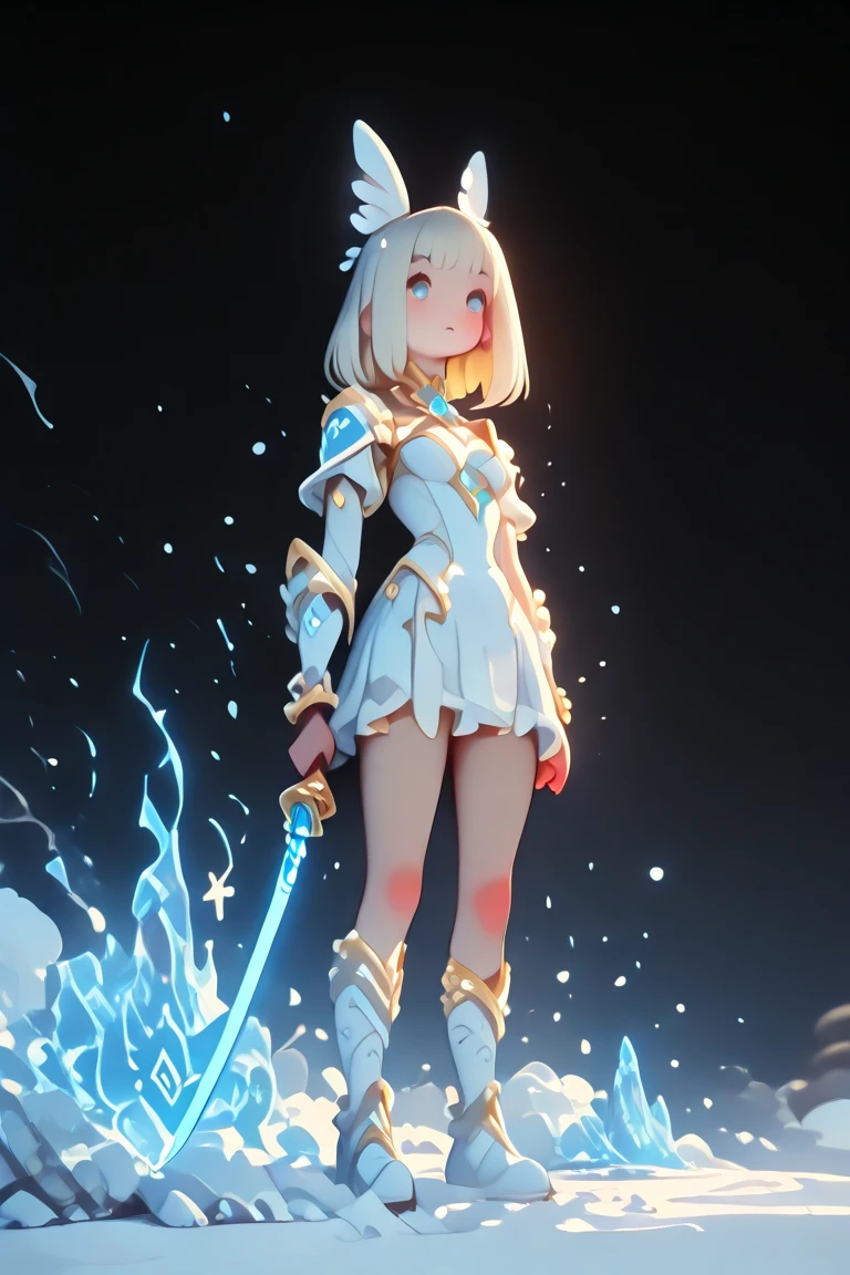 high resolution Beautiful Skin detailed picture pretty girl Small breasts smile Silver Hair human Pure white armor Sword of Light Shield of Light Figures pedestal