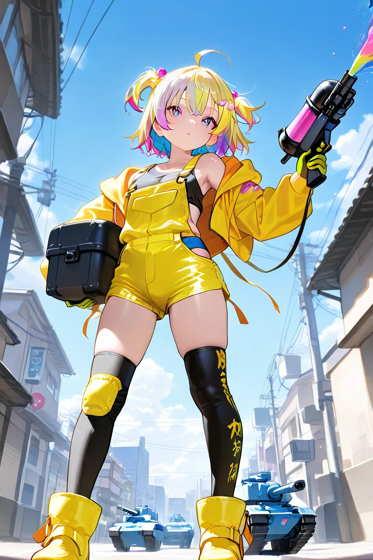 drawing of a woman in a yellow bikini next to a traffic light, some red and purple and yellow, some red and yellow, inspired by Tadanori Yokoo, digital art. colorful comic, [ digital art ]!!, [ conceptual art ]!!, colored sketch anime manga panel, biomechanical oppai, comic digital art, digital art!!, lowres