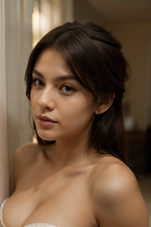 July Andrade com 23 anos(, incredibly long cabelo castanho in a messy bun, ultra-detalhado, CG, unidade, papel de parede 8k), (obra de arte), (realista), (photorealista: 1.2), (foto crua: 1.2), (melhor qualidade: 1.2), (rosto detalhado: 1.4), (lindos olhos detalhados: 1.2), (cabelo detalhado), luz no rosto, tamanho de arquivo enorme, cinematic lighting, 1 garota, sexy, NSFW, delineador, pose sexy, estudante, Cabelo longo, cabelo castanho, ((cabelo ondulado)), enfeite de cabelo, ((blush claro)), ((macio sob os olhos)), ((olhos inexpressivos)), olhos azuis, ((seios grandes)), Fashi-G, Red lips, inventar, elevador de camisa, ((top preto)), joelhos pretos, salto alto, joia, brincos, colar, olhando para o espectador, profundidade de campo,