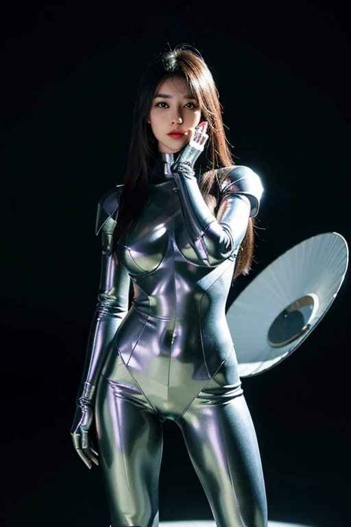 Asian Woman in metallic space suit from a 90's sci-fi series