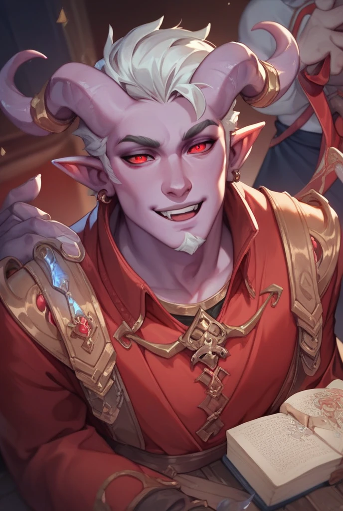 adult man, male focus, elf, short black hair, red eyes, pale skin body, sitting on throne, dark throne room, bard outfit, solo, indoors, night, calm style, <lora:CalmXL-000010:0.8>, score_9, score_8_up, score_7_up, score_6_up, source_cartoon, source_western