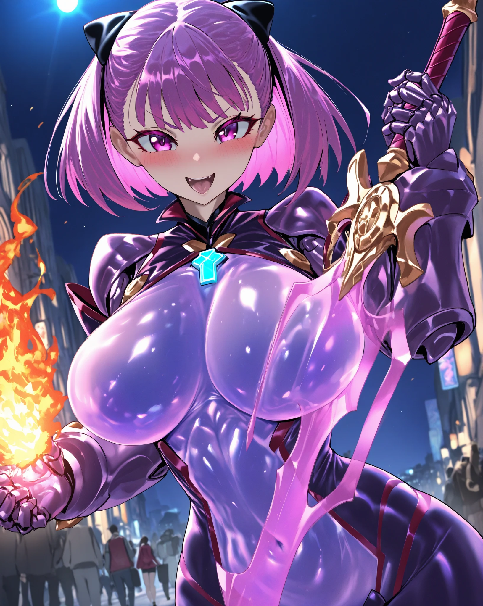 (16k, highest quality, masterpiece), (ultra-fine), (detailed depiction), ((perfect depiction of the body 1.5)), ((perfect depiction of limbs)),((left and right limbs))), (Detailed and perfect beautiful face depiction)), ((Purple see-through lingerie: 1.5)), ((Big: 1.9), (Glossy blonde semi-short bob: 1.5), Perfect lighting: 1.5, ((Crawling on all fours on the bed)), (((Perfect gravure pose))), ((Bewitching smile staring at the viewer: 1.4)), ((Dense and perfect beautiful shiny red eyes: 1.7)), (Oblique front composition: 1.6),((ahegao)),((milf)),