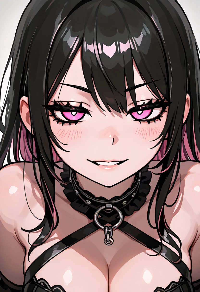 (masterpiece:1.2), best quality, Beautiful rebellious girl,portrait,
1 Girl, have, open mouth, Glossy lips, , , Pink Eyes, earrings,, Long eyelashes, contour, Upper Body, ,Huge bust、Protruding chest、Super huge、Huge breasts, Barcode tattoo, bust, Smile, Collar,Huge Breasts,Drool,Milky saliva,Showing breasts,Chest-baring clothes,拴着铁链的Collar,Fangs,Facing the camera,Red heart-shaped pupils,Superbly detailed eyes,Exquisite face,Detailed face,Delicate nose,Intricate tattoos,Sticking out tongue,Pointed canine teeth,Black long hair,Smooth Straight Hair Sheer Tank Top,Hancock