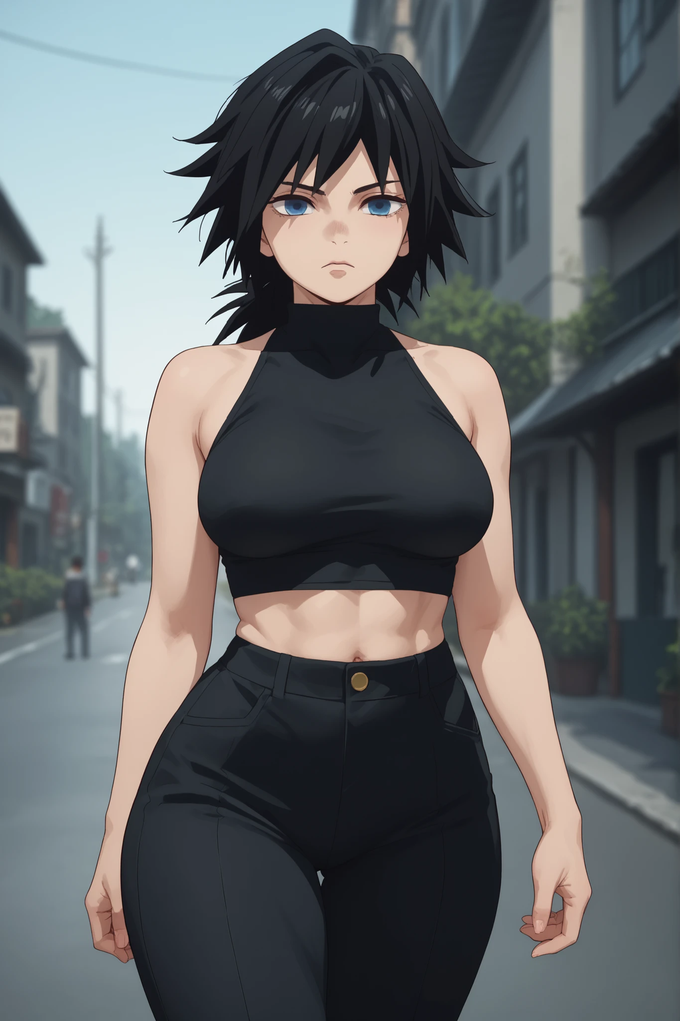 score_9, score_8_up, score_7_up, score_6_up, score_5_up, score_4_up, BREAK source_anime, anime screencap, , official style,  depth of field, 1girl, solo, female focus,  giyuu_tomioka, , , , , , large breasts, wide curvy hips, thick thighs