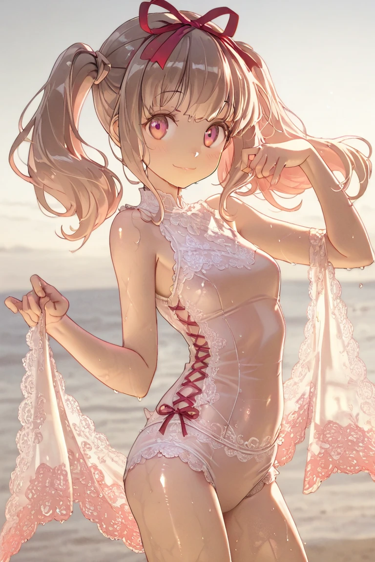 One girl, masterpiece, Highest quality, Swimwear、blush、 fun, Happy, bright, long,