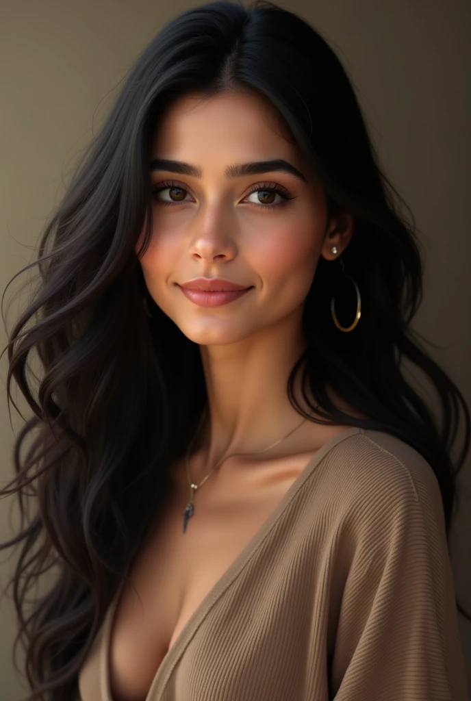 photo of (m4jastr0jek-140:0.99), a woman, perfect hair, posing, (vintage photo, Peplum Top, Capri Pants), (closeup portrait), necklace, 24mm, (tintype), (analog, cinematic, film grain:1.3), ((plaing Light Blush background, gradient)), ((detailed eyes)), smiling, (epicPhoto)