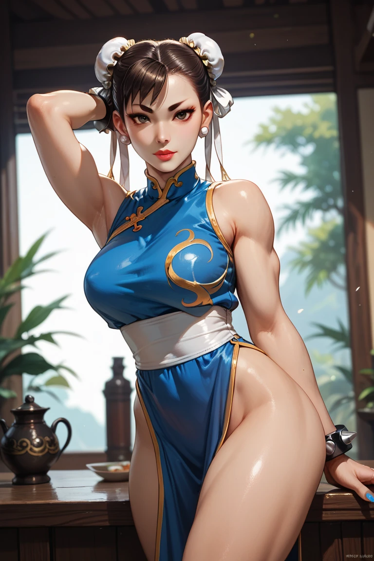 Chun-Li,Chun- li,tmasterpiece, High- sharpness, high high quality, Detailed face, detailed body render,Milk fat buttocks,Squat frontally or raise your legs, Be red in the face, Thick thighs and thin calves,legs separated,sheer cloth,soaking wet,perspired,Stick out your tongue,The kinky is exposed,spread their legs, sexually arousing, sexual expressio, Glossy glossy skin,Chun- li