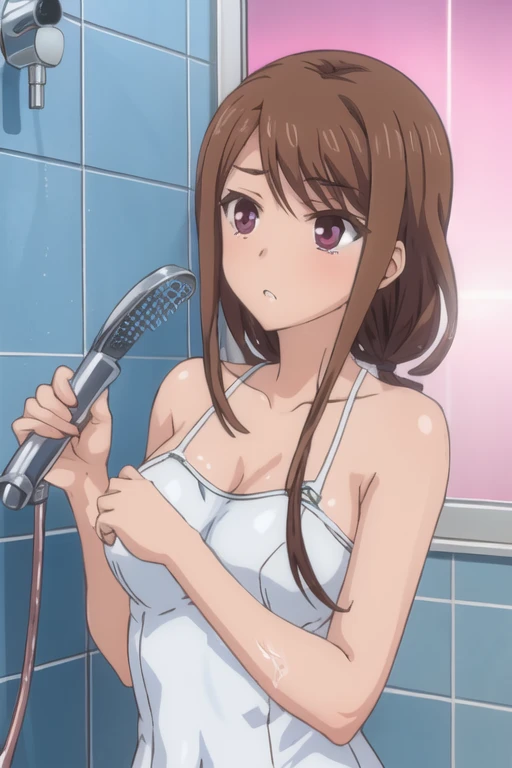 masterpiece: 1.4), (Best Quality: 1.4), 8k, high definición, ultra transparent, 1 girl, alone, (big: 1.4), Long brown hair, Sister, (Heart-shaped pupil: 1.3), (annoyed: 1.33), tetas bigs, nalgas bigs, , Pussy, high, (((looking to the camera))), view from above, top view camera, (((naked))), (((in the shower))), (((surprised pose:1.3))), peek, spy camera, security camera view