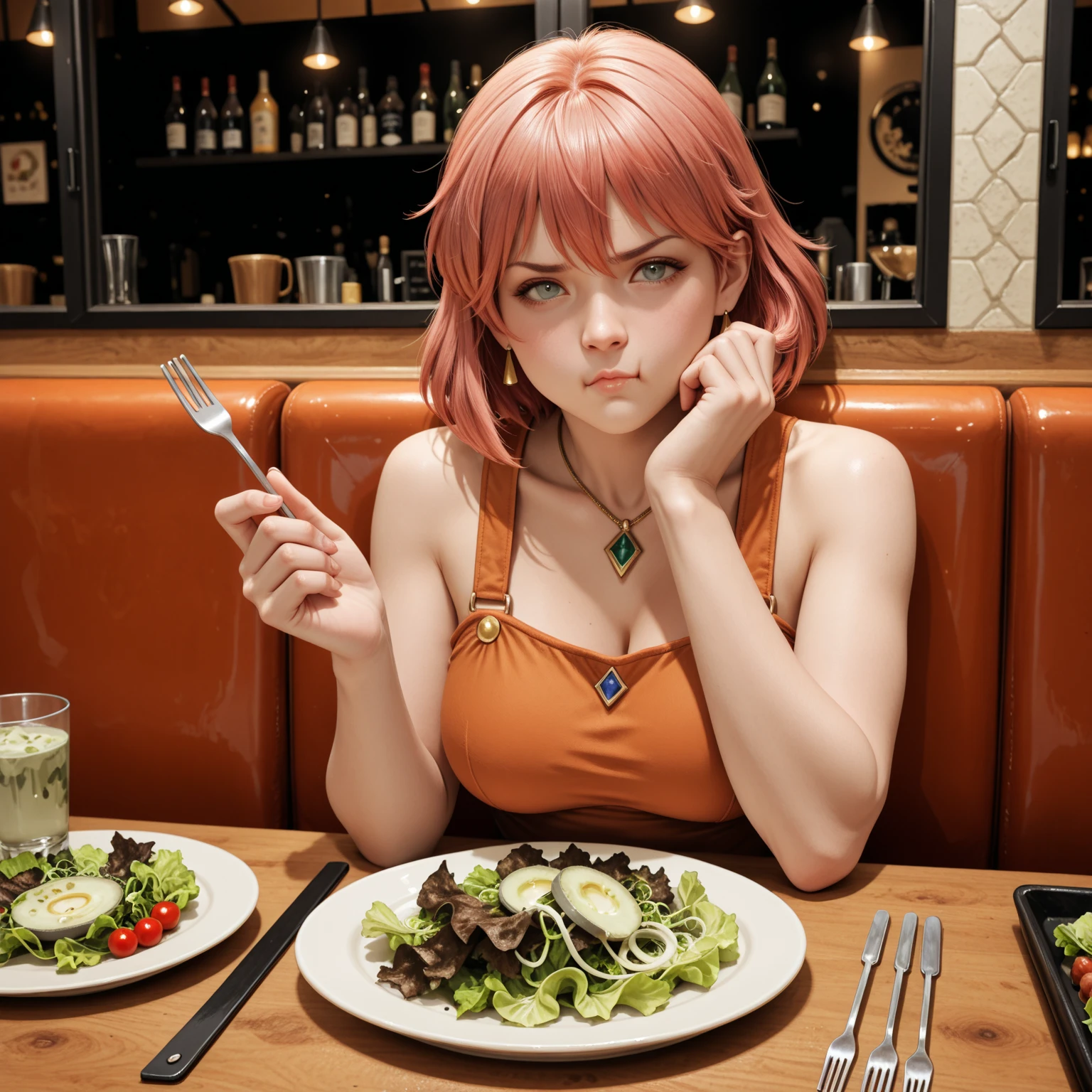 Highly detailed, High Quality, Masterpiece, beautiful, WomanYellingP2, solo, food, 1girl, <lora:WomanYellingAtCatMeme:0.8>, makima \(chainsaw man\), <lora:Char_ChainsawMan_Makima:1>