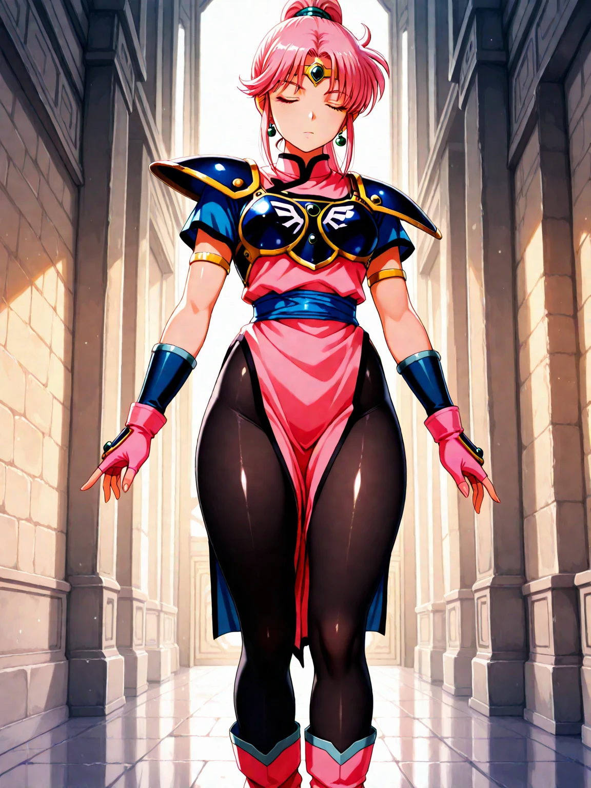 Cartoon drawing of a woman with pink hair and a pink top, Natalie in an epic battle fantasy, Giant Art, Fuchsia skin beneath the armor, Highly detailed giant shot, Enchanting Elven Princess Knight, Very detailed fan art, Macro Giantess, Cel-shaded adult animation, Succubus in a tight short dress, Fuchsia skin beneath the armor