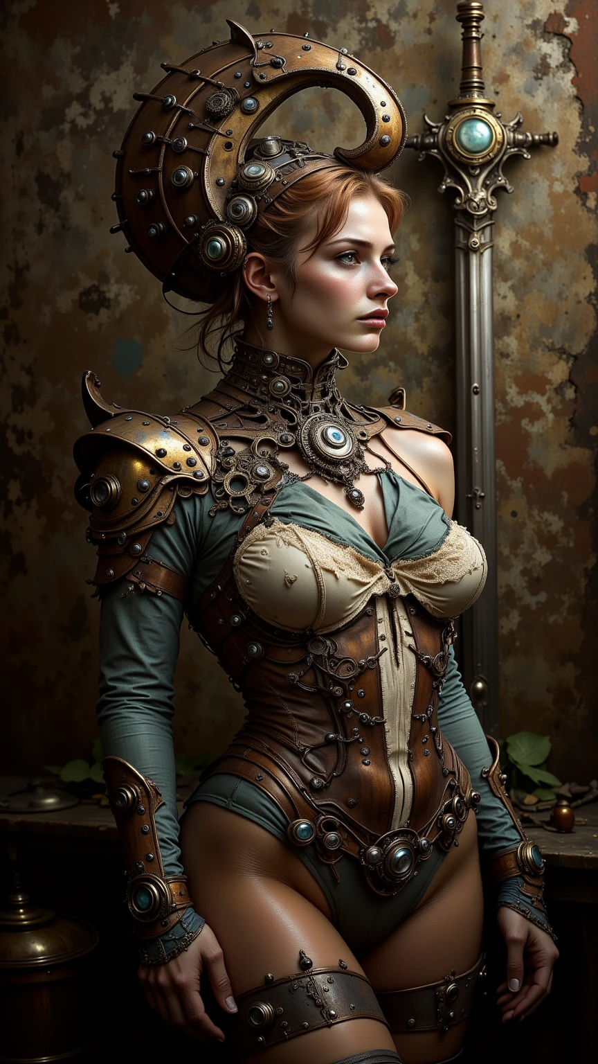biomechanical style steampunk style masterpiece,best quality,absurdres,high details,8K,photorealistic,amazing body,at distance,cowboy shot,posing,flirting,(playful gaze, smirking:1.1),1girl,<lora:ral-copperwire:0.7>,ral-copperwire,victorian interior design,workshop,(Steampunk Art:1.3),<lora:ClockworkFashion:0.7>,clockworkfashion,english girl,cooper hair,(Teslapunk:1.3),(electricity,current discharge:1.3),doll joints, . retro, mechanical, detailed, Victorian . organic meets mechanical, alien, detailed, H.R. Giger-inspired