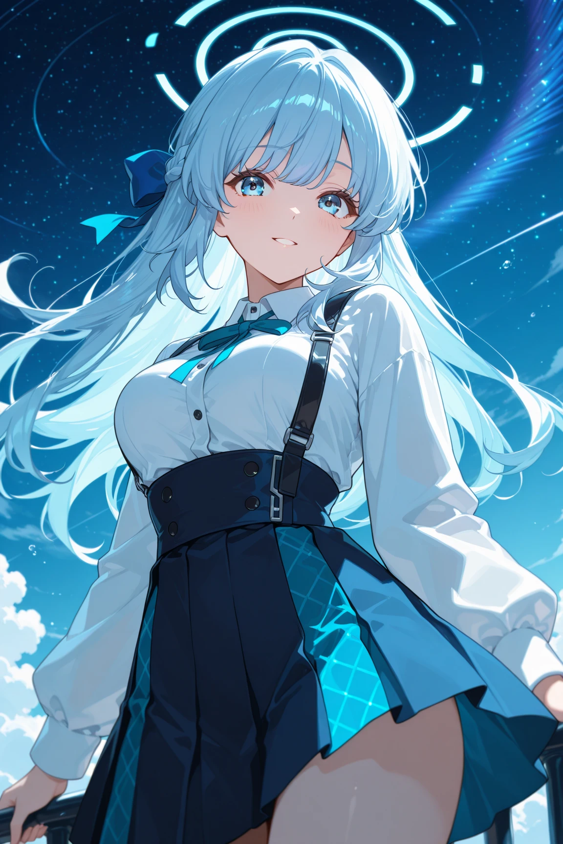 no background,white background,miyakoshikimori(1:5), miyako shikimori, long hair, blue eyes, hair between eyes, blue hair, BREAK skirt,white bikini,white bra、white pants、 壊す looking at viewer, destroy white background (masterpiece:1.2), highest quality, High resolution, unity 8k wallpaper, (shape:0.8), (fine and beautiful eyes:1.6), highly detailed face, perfect lighting, Very detailed CG, (perfect hands, perfect anatomy)、show the whole body(1:2),blush