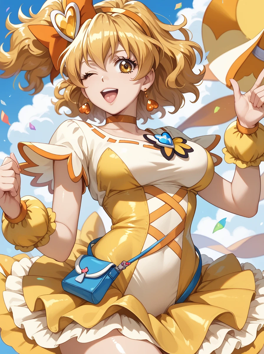 Highest quality, Official Art, masterpiece, Fabric Shading, High resolution, Very detailed, colorful, Best details, Yellow high leg samba micro costume:1.5, Microwave is fine:1.9 Yuki Mori:1.5, 1 female, Age 25, Brown Hair, Medium Hair,Big Ass:1.9, {{{{{Dancing enthusiastically in a parade:1.9}}}}}, Standing on one leg, A bustling boulevard, sunny, skinny, {{Surrounded by male photographers:1.9}}, She has been photographed by many male photographers..:1.7, There is a snowstorm, Blessed, welcome:1.5, Camel Toe:1.9, Ground level shot