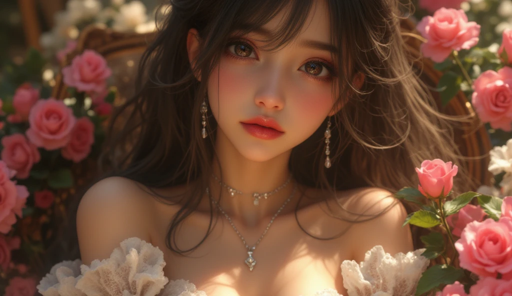 best quality, Super No, Reality, photo of a beautiful woman, Delicate face, Black messy fishtail braid, (Delicate porcelain doll,Elaborate clothing with lots of ruffles and ribbons), beach, (Close-up of face), Attractive appearance, Watch the audience in 4K Ultra HD, masterpiece, High Detail, A girl, Cute face, delicate eyes, long hair, Detailed lips, Full breasts, Lights on clothes, Cyberpunk dress, Neon burning on dress, Neon Breasts, Bare waist, Current Effect, Wires connected to the body,lights on, Wires connected to the head, Wires connected in hand, Wire on breast, 身上的机械lights on, The body is burned by the light, Lights on hair, Magical light effects on the body, Halo effect, Glow effect, Direct - x 2.0 Visuals, High Graphics Night Light, Diffuse Light, Light Reflection, Light Reflection on road, Red lights are everywhere, Neon, Full body capture,16k ultra-fine CG wallpaper, masterpiece, Excellent image quality, Ultra-delicate), (Excellent lighting, Delicate and beautiful), Really smooth skin, Bright face, 18K close-up perfect display, Change, Lovely, Girl wearing delicate hollow shirt and underwear, Lying on the big white bed, Colorful jewel-like eyes.Posture,Full breasts,Golden ratio figure,Perfect body, Ancient mysterious figure, mystical atlantean valkyrie, Mysterious Valkyrie,