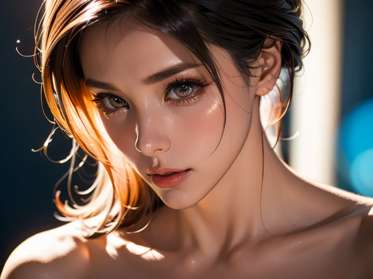 ((best qualtiy, 8K, tmasterpiece:1.3)), Focus:1.2, perfect figure beautiful woman:1.4, Cocked buttocks:1.2, ((Cut hair in layers)), (naked) , (rain, street:1.3)，Highly detailed facial and skin texture, detailed eyes, double eyelid，Whiten skin，long whitr hair,(Keep one's mouth shut:1.5)，cropped shoulders，Close-up of the shoulder，(Bokeh background:1.5)，（Sexual infatuation），(full bodyesbian），（Butt to the camera，Upturned ass:1.4）,exposed breasts、exposed breasts、Show breasts、exposed breasts、Show breasts，full body display，full body display，huge 、huge breasts
