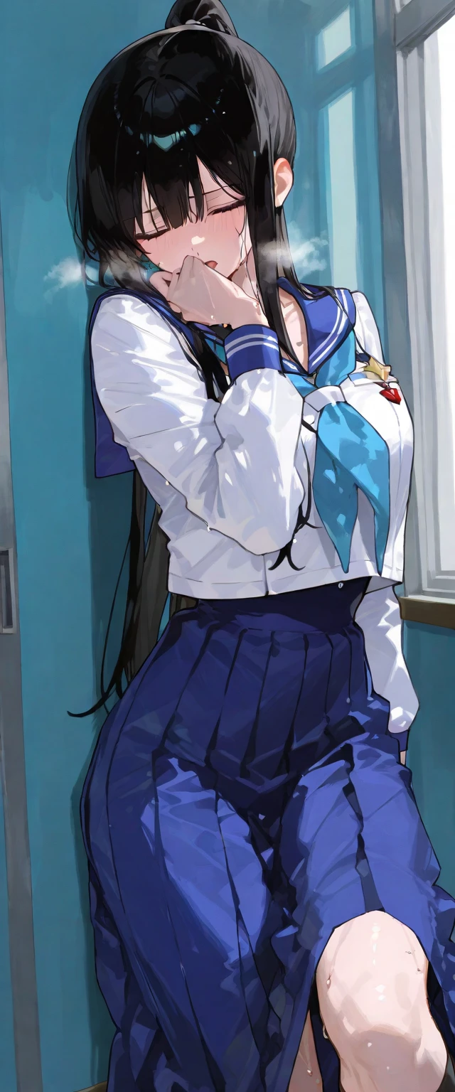 female high-school student Undressing Nipples are visible The body is well visible Touching the nipple