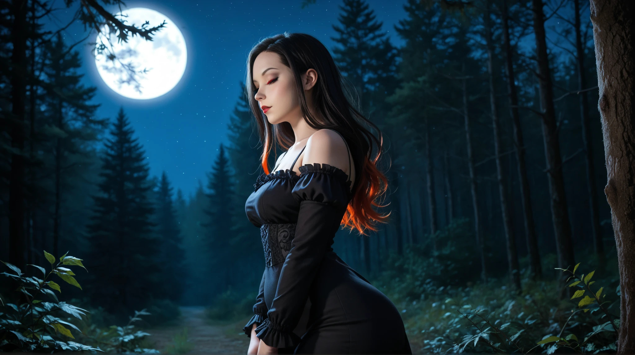 young Olivia deHaviland as a noble lady. Maid Marion in a torn dress. spread legs. background moon. sharp focus, natural lighting, subsurface scattering, f2, 35mm, film grain