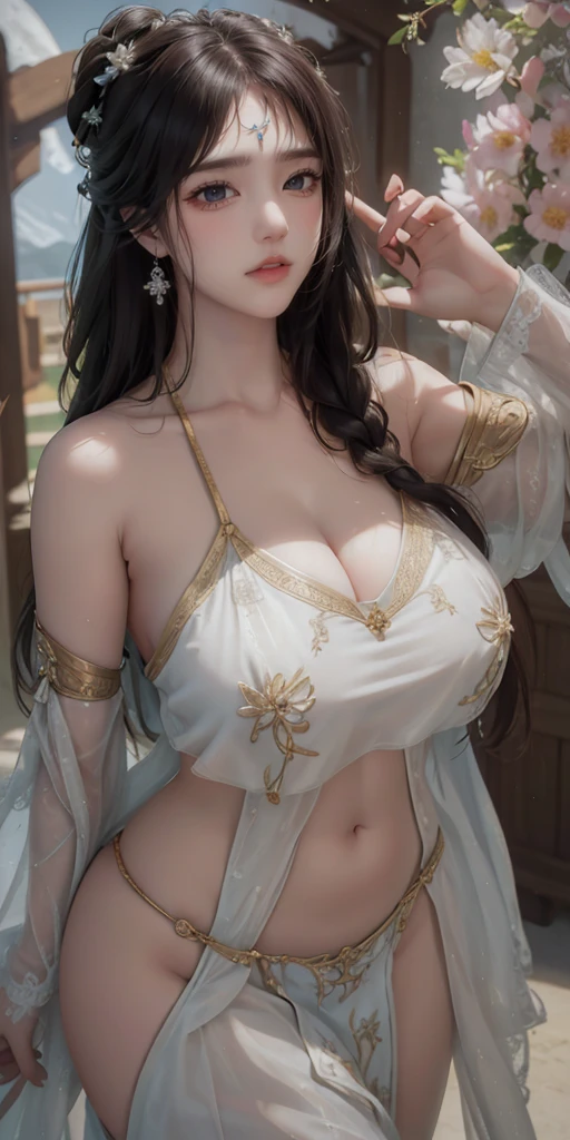 ((Best Quality, 8k, Masterpiece: 1.3)), Focus: 1.2, Perfect Body Beauty: 1.4, Buttocks: 1.2, ((Layered Haircut)), (Wet Clothes: 1.1), (Rain, Street:1.3), (Breasts: 1.2), (Hanfu: 1.2), Bare Shoulders, Bare Legs, Highly Detailed Face and Skin Texture, Fine Eyes, Double Eyelids, Whitened Skin, Long Hair, (Shut Up: 1.5), (Bokeh Background: 1.5), Big Breasts