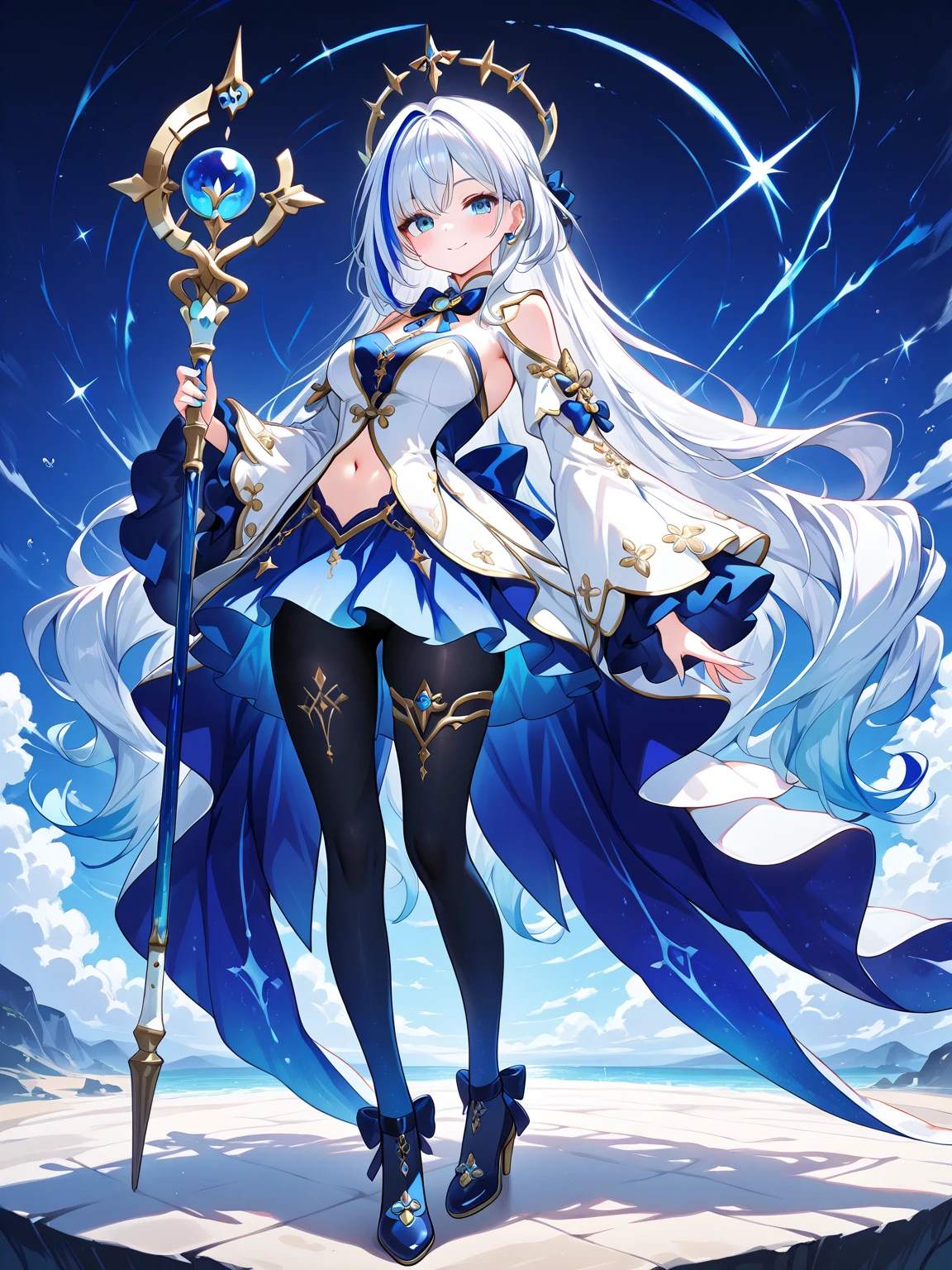 animemanga girl，Long white hair and a sword in the water, From《Azur route》videogame, Kushatkrenz Key Art Women, azur lane style, anime goddess, Very detailed ArtGerm, splash ink art anime loli, Detailed key animation art, Ayaka Genshin impact, 《Azur route》role, 《the original god》Keqing in