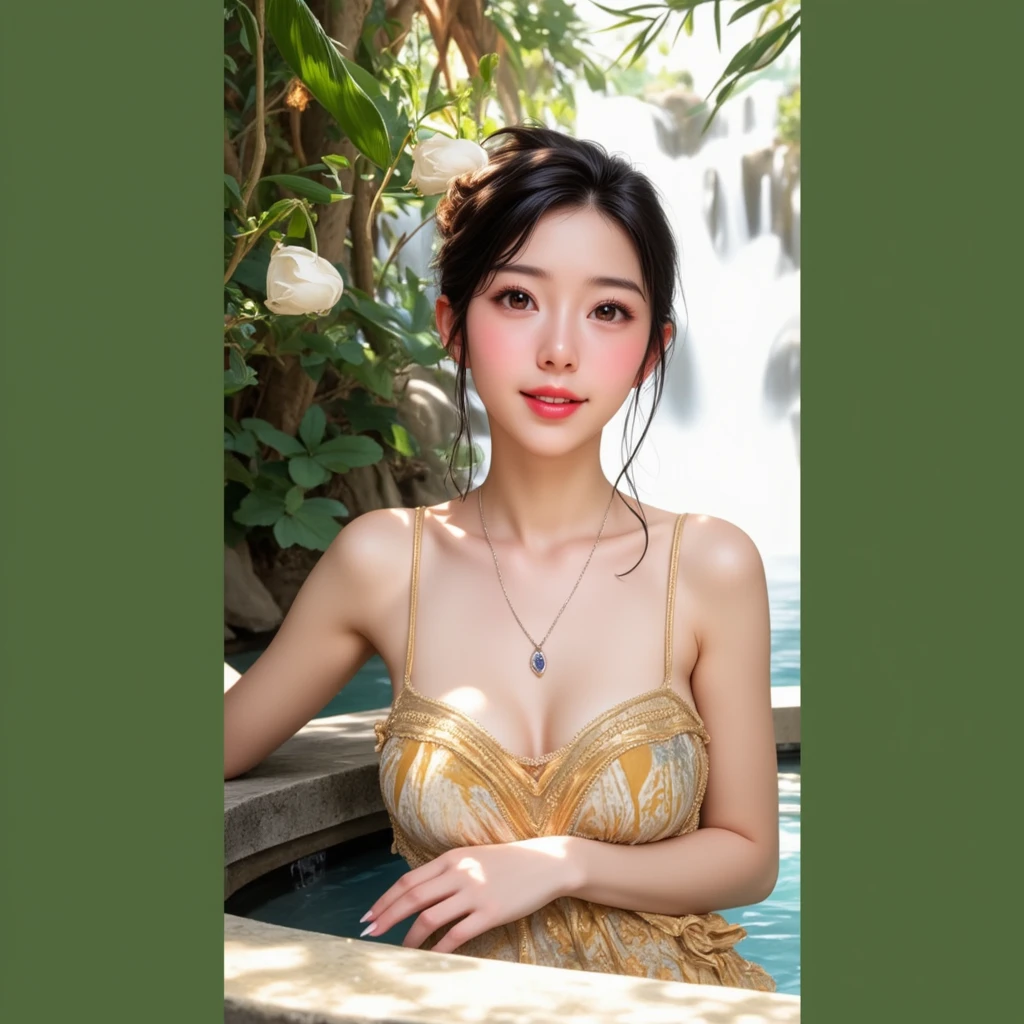 A beautiful dancer in ancient China,delicate lines,gorgeous costumes in ancient China,delicate and vivid,shy face,willow leaf eyebrows,personality depiction,coiled hair,gold leaf,flowing clouds,watercolor,crane surrounding,ink painting,gentle eyes,meticulous, color scheme,exquisite clothing patterns,by Gu, Kaizhi,Zhang Xuan,professional color grading,realistic style,soft shadows,clean and sharp focus,Flim photography,Panoramic View,32K --v 6
