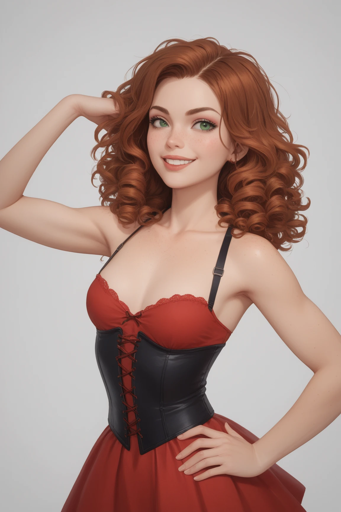 Gianna Michaels, Female original character reference sheet adoptable, redhead, green eyes,