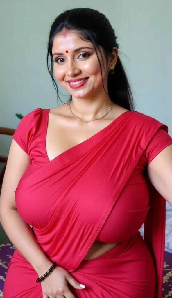 Indian Down woman masterpiece, best quality, ultra-detailed, (warm hue, warm tone: 1.2), wearing Hook Blouse , 20 years old, (((big Down tits1.8))),((Huge Down breasts 1.6)), Bbw(((Plump down body 1.8))), Written boundary depth (Indian instagram photo, wearing Hook Blouse closeup face photo of 23 y.o Chloe in kebaya, Red Lipstick, sensual Lipstick, Sensational Make Up, Down big tight huge fat bbw cleavage, huge fat bbw down breasts pale skin, (smile:0.4), hard shadows, White G-STRING, bright lighting