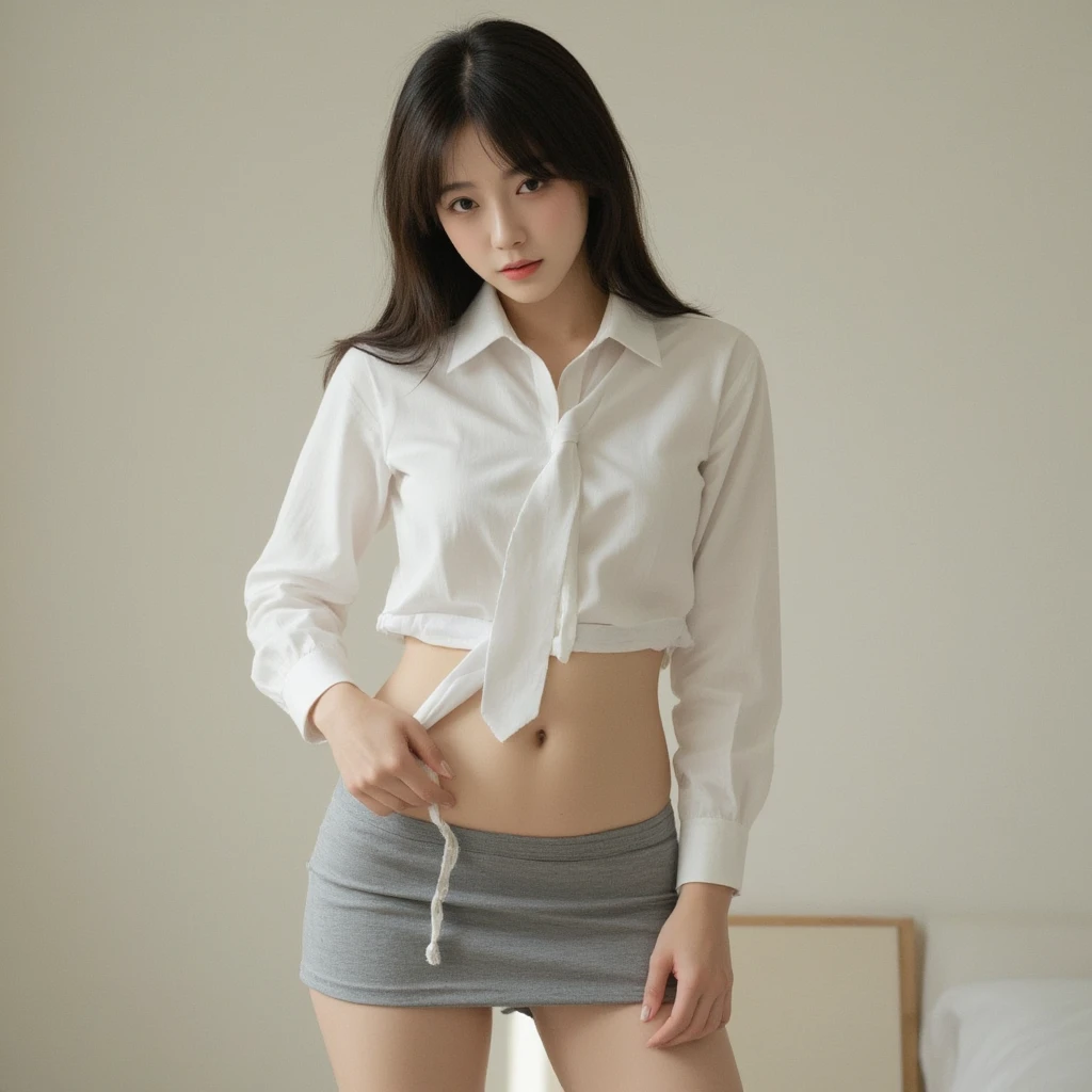 Highly detailed CG Unity 8k wallpaper、Highest quality、Ultra-detailed、masterpiece、Realistic、Photo realistic、A cute girl drawn in great detail、20-year-old、(Skirt rip)、(Roll up the skirt yourself))、White panties、Panty Focus、blush、Lips parted、Semi Body Shot、Wearing a ruffled shirt、Luxury、Show panties from behind
