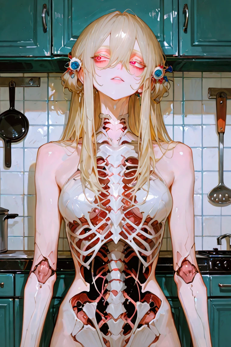 Anime Cel Style, Highest quality, High resolution,Big Breasts,Abdominal muscles,Split in two,split head,Human anatomy,inside,Fatality,grotesque,Blood splatter,skull,Anatomically correct human body,Viscera,Ahegao,lung,small intestine,the large intestine,stomach,heart,liver,whole body,foot
