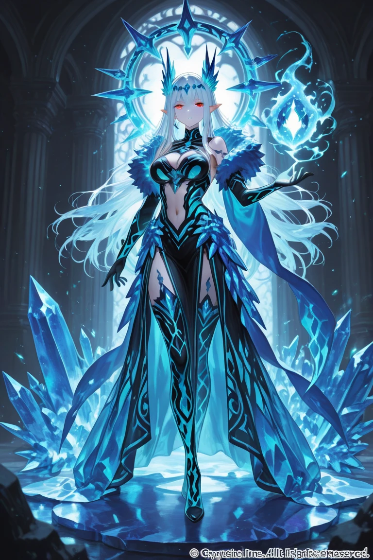 Elsa-Lich King Fusion, Cabelos brancos da Elsa, Roupas do Lich King, particulas de gelo, melting, 1girl, Beautiful, (master part:1.2), (melhor qualidade:1.2), ((pose de luta)), ((campo de batalha)), cinemactic, olhos perfeitos, pele perfeita, perfect lighting, sorrir, luz, cor, pele texturizada, detalhe, Beleza, maravilha, ultra-detalhado, rosto perfeito